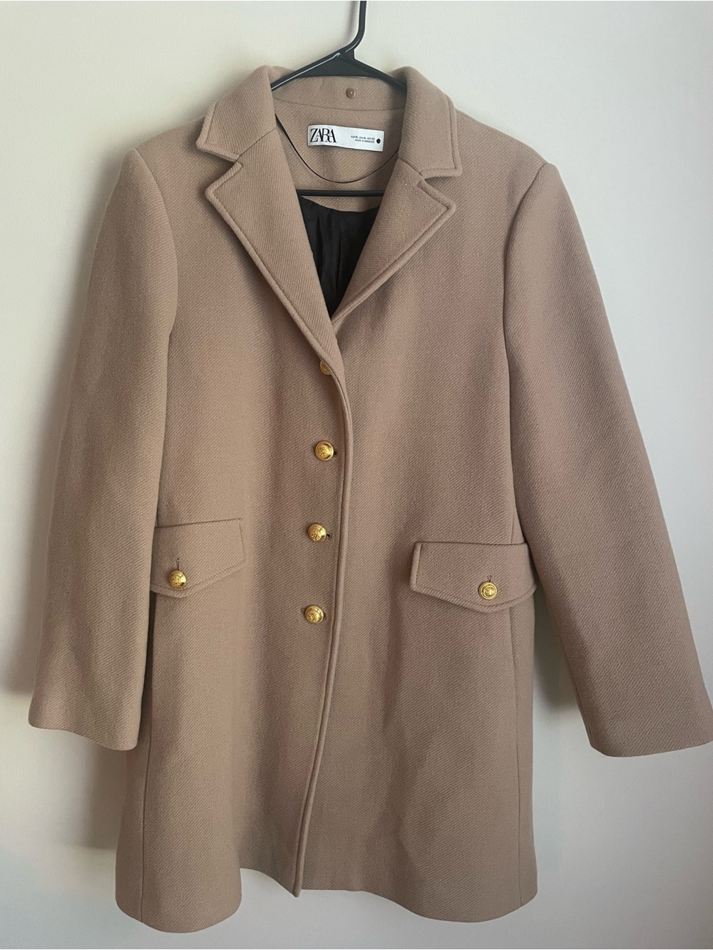 Zara tan wool blend straight-fit coat Tan Size XL